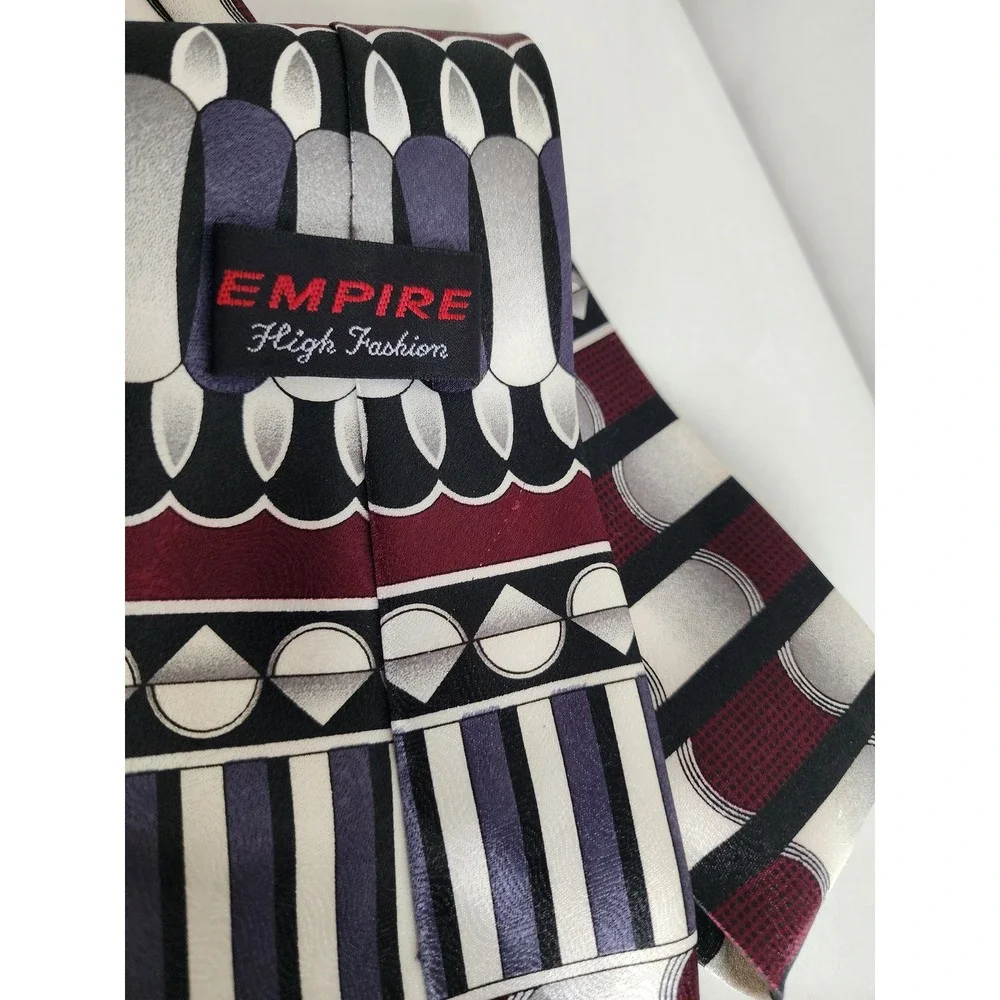 Empire High Fashion Mens Geometric Abstract Tie Burgundy Purple Silver Black